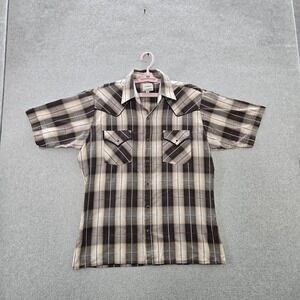 Ely Cattleman Men Button Up Shirt M Brown Plaid Western Short Sleeve